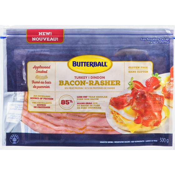 Butterball Bacon de dinde fumé au bois de pommier 300 g, 2,83 $/100g