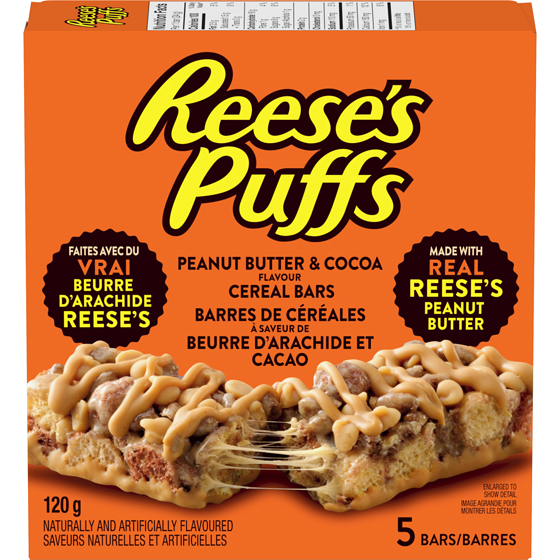 Reese’s Délices Reese's Puffs Barres de céréales à saveur de beurre d'arachide et cacao 120 g, 3,13 $/100g