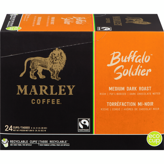 Marley Coffee Capsules d’une portion, compatibles avec K-Cup, Buffalo Soldier, torréfaction moyenne foncée, quantité de 24 24 ea, 0,79 $/1ch