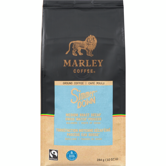 Marley Coffee Café moulu équitable Simmer Down, décaféiné 284 g, 6,33 $/100g