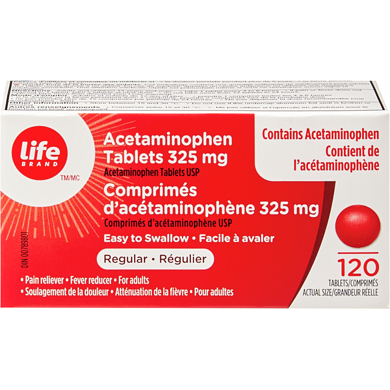 Life Acétaminophène à 325 mg régulier, 120 comprimés 120 ea, 0,09 $/1ch