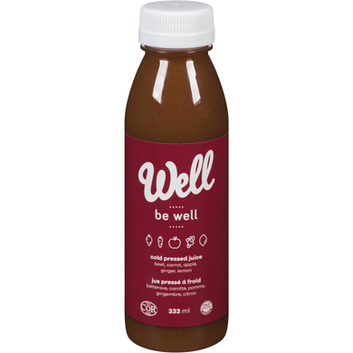 Well Cold Pressed Juice Be Well   333 ml, $1.95/100ml