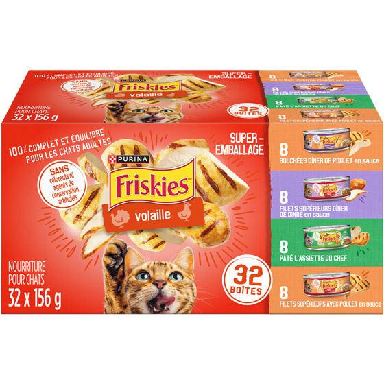 Purina (MD) Friskies(MD) Volaille Super-Emballage Nourriture pour Chats 32 x 156g 4.99 kg, 0,54 $/100g