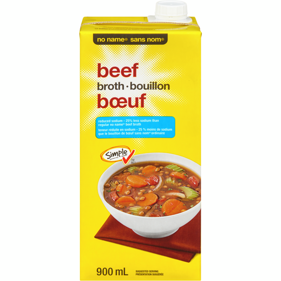 Sans Nom Bouillon de bœuf à teneur réduite en sodium 900 ml, 0,25 $/100ml
