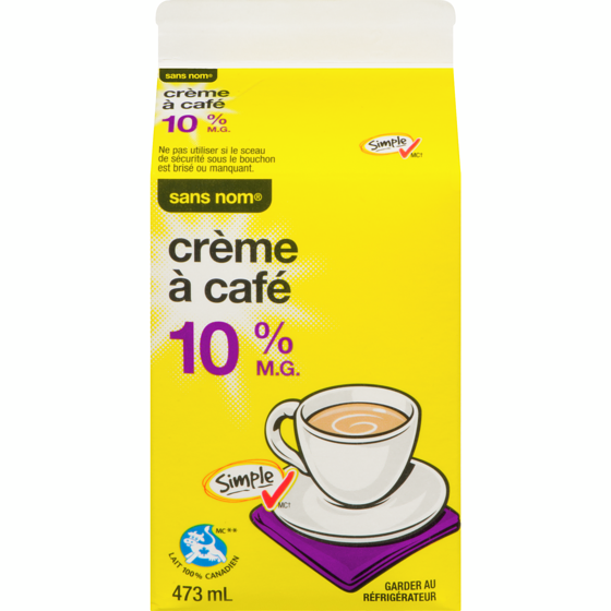 Sans Nom Crème à café 10 % M.G. 473 ml, 0,74 $/100ml