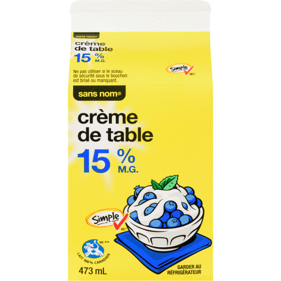 Sans Nom Crème 15 % 473 ml, 0,63 $/100ml