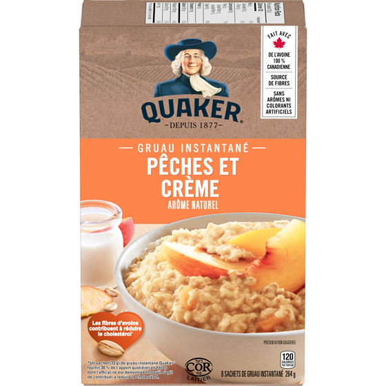 Quaker Gruau instantané Saveur Pêches et crème 264 g, 1,44 $/100g