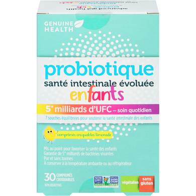 Genuine Health santé intestinale évoluée probiotique pour enfants, saveur de limonade, 5 milliards d'UFC 30 ea, 0,90 $/1ch