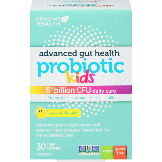 Genuine Health Advanced Gut Health Probiotic Kids 5 Billion Cfu Daily Care Lemonade Chewables 30 ea, $0.87/1ea