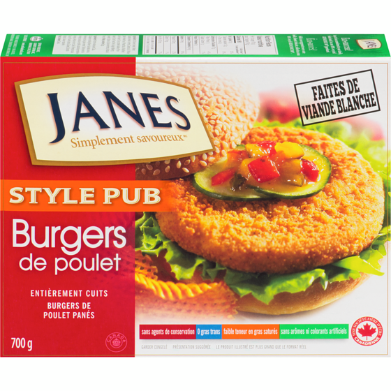 Janes Burger de poulet style pub, entièrement cuit 700 g, 2,00 $/100g