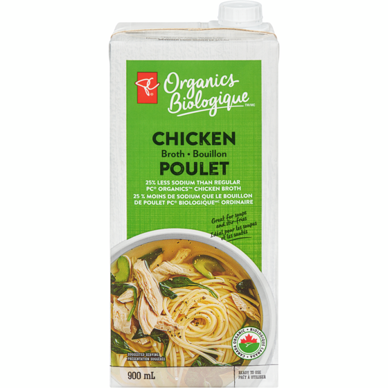 PC Biologique Bouillon De Poulet À Teneur Réduite En Sodium 900 ml, 0,33 $/100ml
