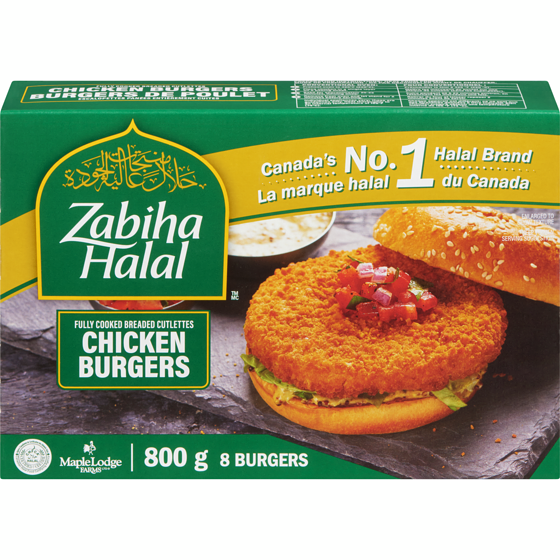 Zabiha Halal Breaded Chicken Burgers 800 g, $1.38/100g