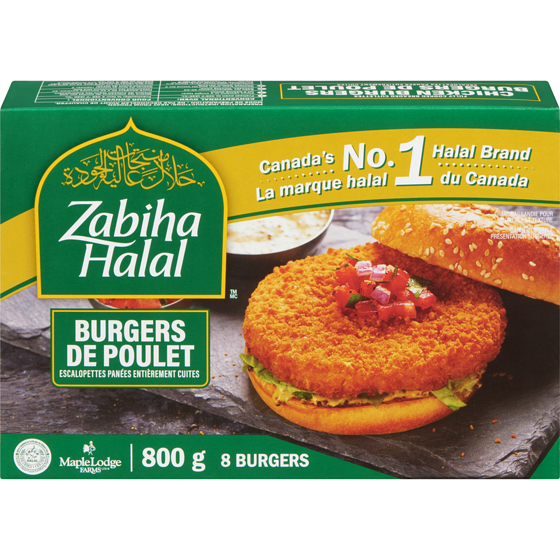 Zabiha Halal Burgers de poulet panés 800 g, 1,25 $/100g
