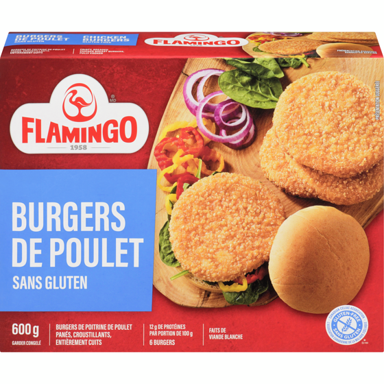 Flamingo Burger de poitrine de poulet pané 600 g, 1,42 $/100g