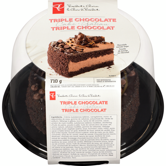 President's Choice Triple Chocolate Cake 710 g, $3.24/100g