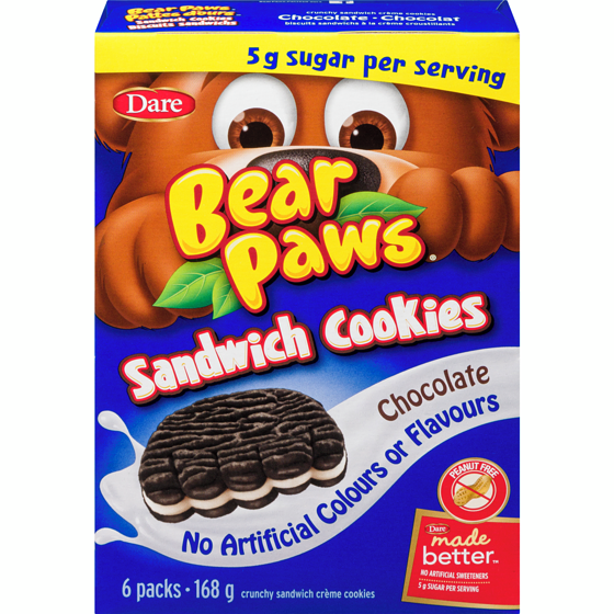 Dare Bear Paws Sandwich Cookies Chocolate 168 g, $2.08/100g
