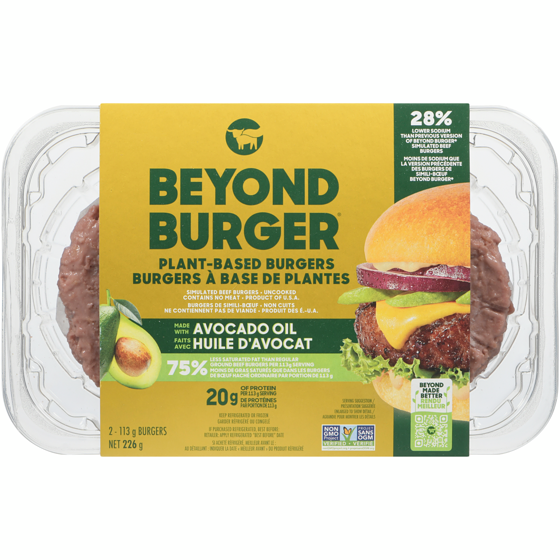 Beyond Meat Burger à base de plantes 2 mcx, fait avec de l’huile d’avocat 226 g, 3,98 $/100g