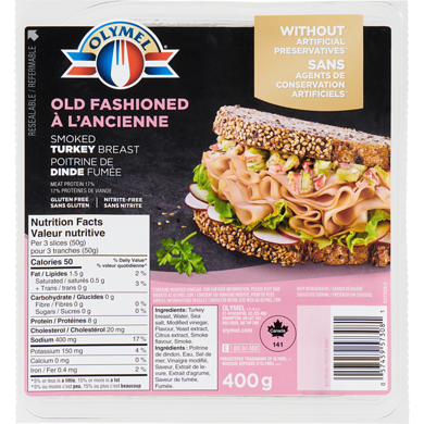 Olymel Smoked Turkey Breast Old Fashioned 400 g, $3.50/100g
