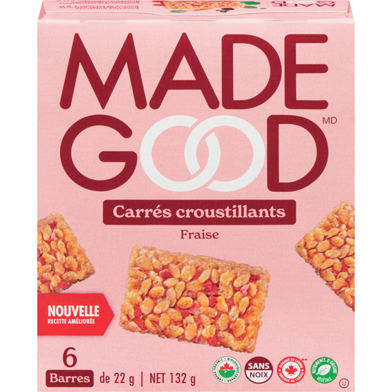 Made Good Carrés croustillants aux fraises Boîte de 6 barres 132 g, 3,02 $/100g