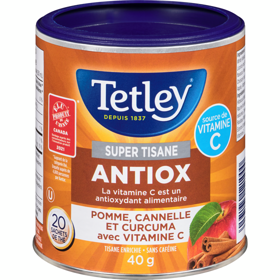 Tetley Super tisane antioxydante avec pomme, cannelle, curcuma et vitamine C 20 g, 0,25 $/1ch