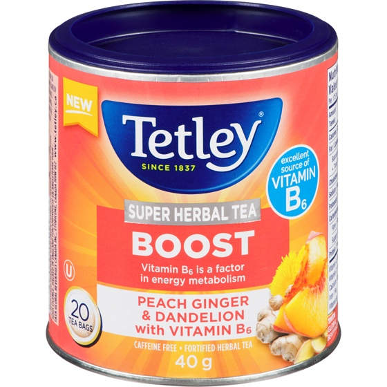 Tetley Super Herbal Tea-Boost Peach Ginger Dan with Vitamin B6 40 g, $0.24/1ea