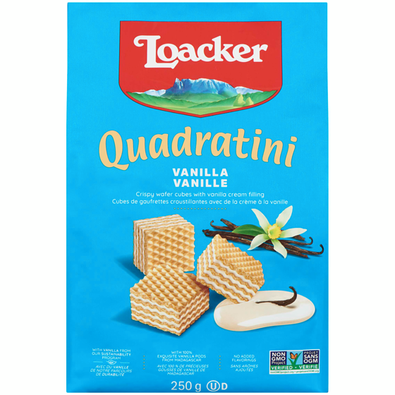 Loacker Cookies, Quadratini Bite Size Wafer Vanilla 250 g, $2.40/100g