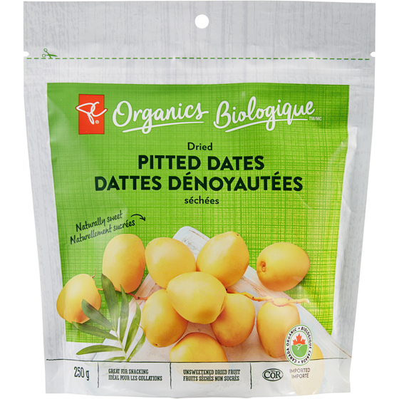 PC Organics Pitted Dates 250 g, $2.80/100g