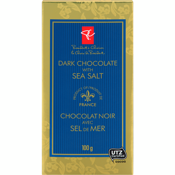 President's Choice Dark Chocolate Bar with Sea Salt 100 g, $4.29/100g