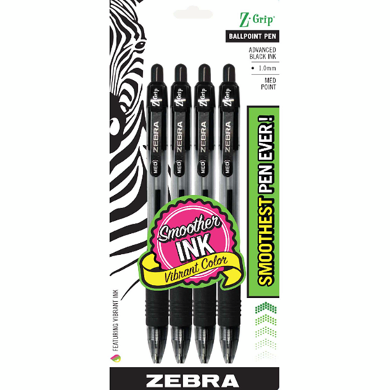 Zebra Z-Grip 4-pack Black Ink - 4x1.0 ea | Atlantic Superstore