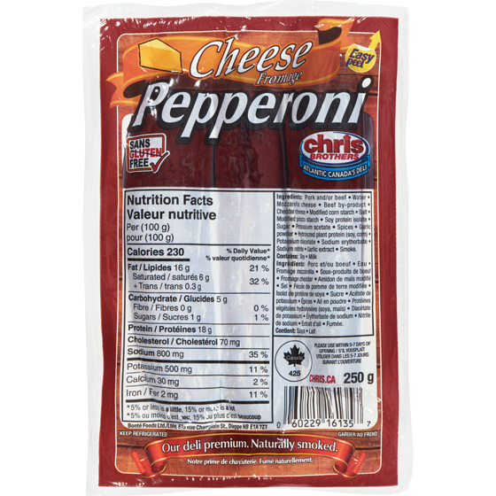 Chris Brothers Cheese Pepperoni 250 g, $2.52/100g