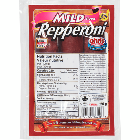 Chris Brothers Mild Pepperoni 250 g, $2.52/100g