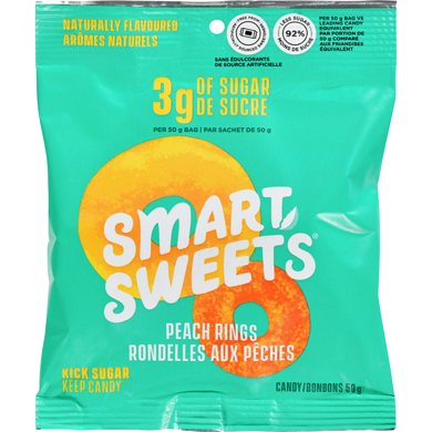 Smart Sweets Peach Rings 50 g, $8.58/100g