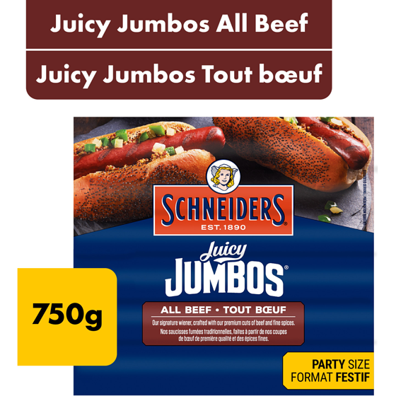 Schneiders Saucisses fumées tout bœuf Juicy Jumbos Format familial 750 g, 2,20 $/100g
