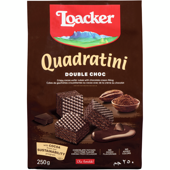 Loacker Double chocolat Quadratini 250 g, 2,40 $/100g