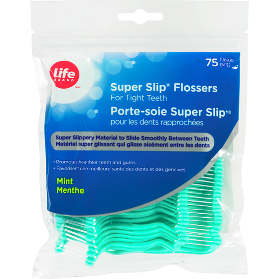 Life Brand Super Slip Flossers For Tight Teeth  Mint  75 ea, $0.06/1ea