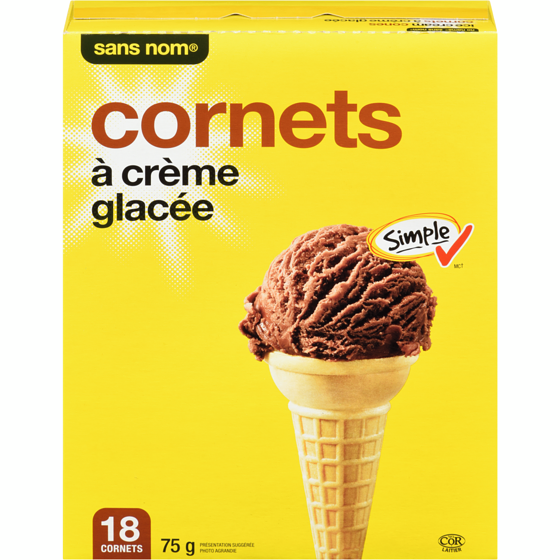 Sans Nom Cornets à crème glacée 75 g, 3,72 $/100g