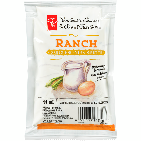 President's Choice Ranch Dressing Pouch 44 ml, $1.36/100ml