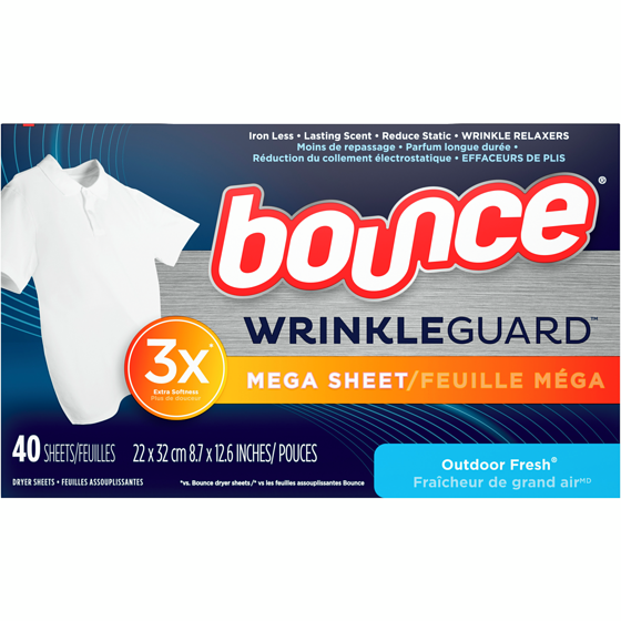 Bounce WrinkleGuard Mega Dryer Sheets, 40 Count, Wrinkle Release Fabric Softener Sheets with Outdoor Fresh Scent 40 ea, $0.17/1ea