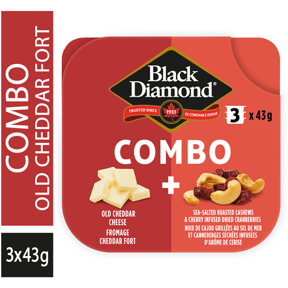 Black Diamond Combo - Old Cheddar Cheese Cashews & Dried Cranberries 127.6 g, $4.69/100g