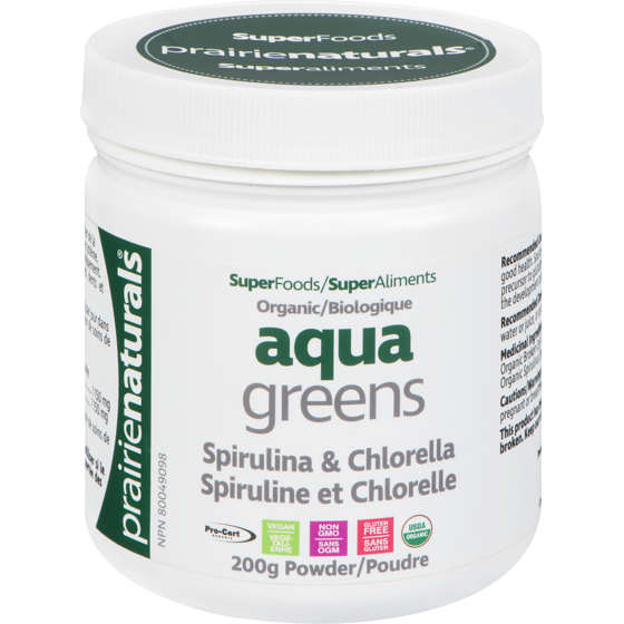 Prairienaturals Aqua Greens Powder Spirulina and Chlorella Organic 200 g, $25.00/100g