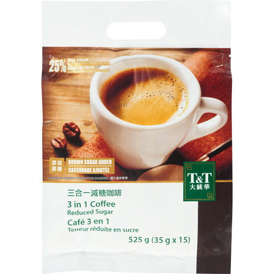 T&T 3 in 1 Coffee Reduced Sugar 525 g, $1.52/100g