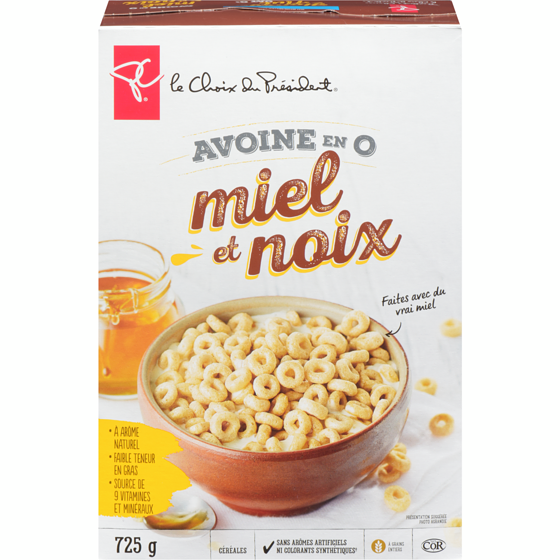 le Choix du Président Céréales d’avoine en O miel et noix 725 g, 0,97 $/100g