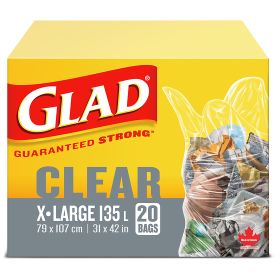 Glad Clear Garbage Bags - Extra-Large 135 Litres 20 ea, $0.75/1ea