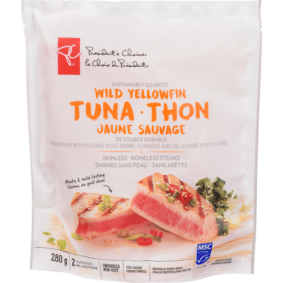 PC Wild Yellowfin Tuna Skinless Boneless Steaks, Sustainably Sourced