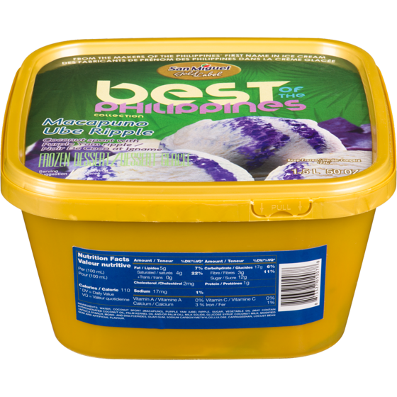 San Miguel Frozen Dessert Macapuno Ube Ripple Coconut Sport With Purple Yam Ripple 1.5 l, $0.77/100ml