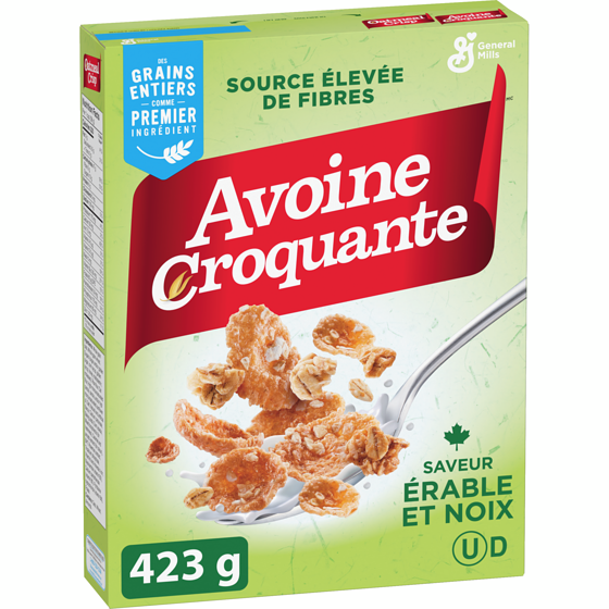 General Mills Avoine Croquante Saveur Erable et Noix,Céréales Pour le Petit-Déjeuner Riche en Fibres, Grains Entiers 423 g, 0,83 $/100g