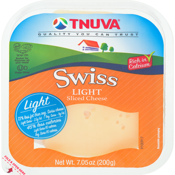 Tnuva Fromage suisse léger tranché 200 g, 7,50 $/100g