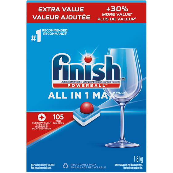 Finish Lessive pour lave-vaisselle, All In 1 Max, Fresh, 105 ea, 0,27 $/1ch