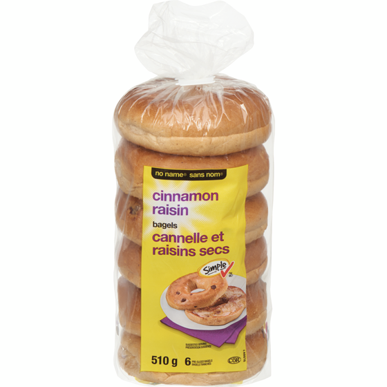 No Name Bagel Cinnamon Raisin 6 Pack 510 g, $0.49/100g
