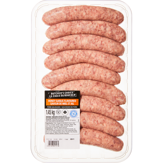 Butcher's Choice Honey Garlic Flavoured Pork Sausages  1.45 kg, $1.17/100g